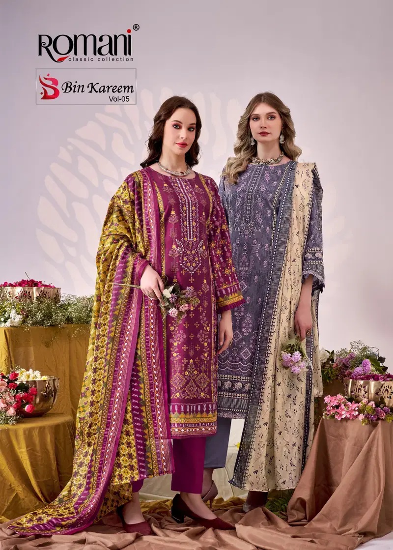 Romani Bin Kareem Vol 05 Cotton Embroidered Dress Material
