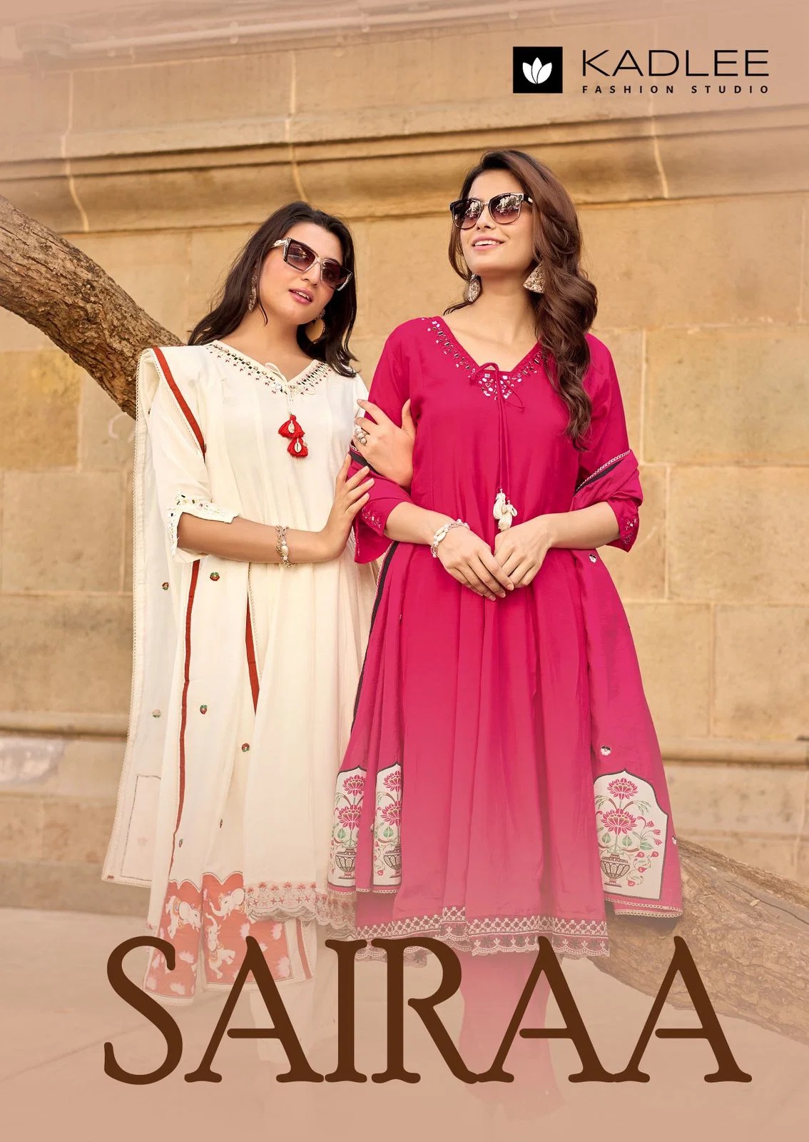 Kadlee Sairaa Muslin Hand Work Kurti With Bottom Dupatta