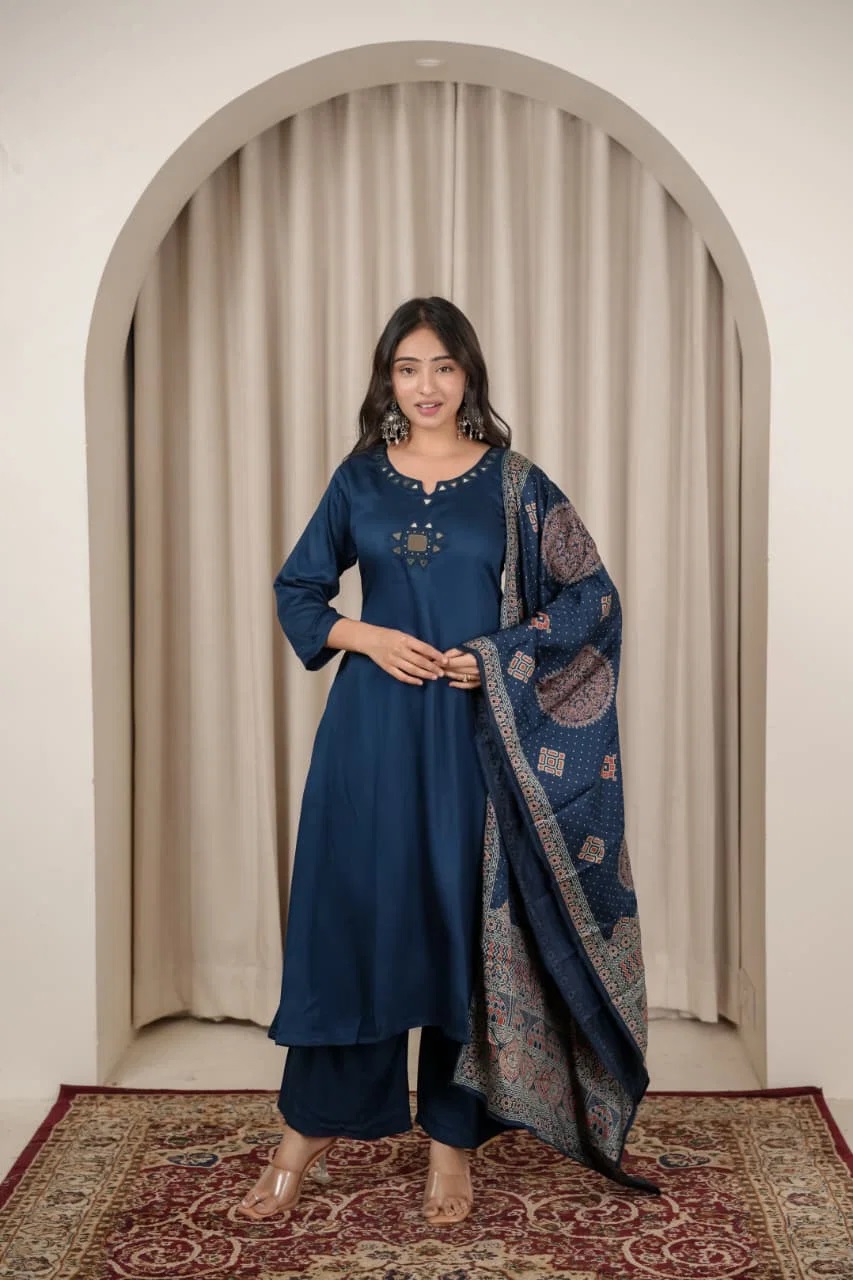 Nisha K 1023 Mirror Worked Kurti With Bottom Dupatta