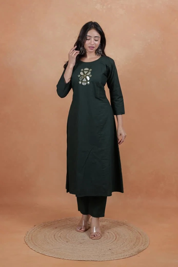 NIsha K 1053 Dhabu Cotton Kurti With Bottom Collection