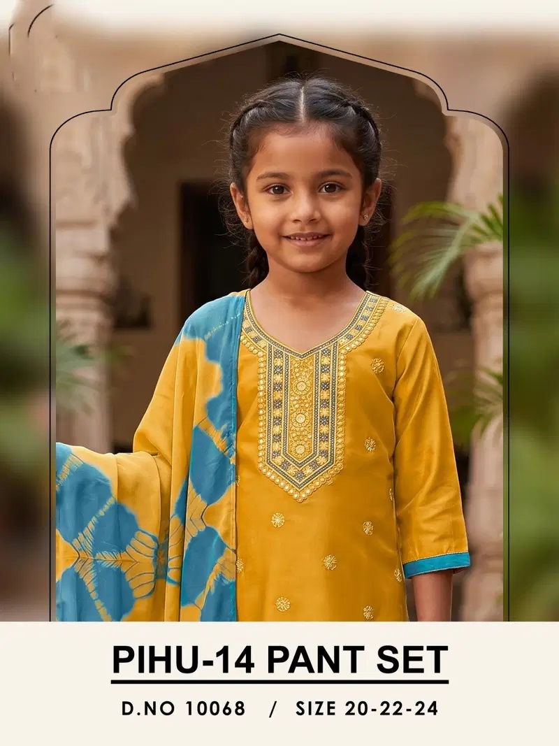 Pihu 10068 Roman Silk Kids Kurti Set Collection