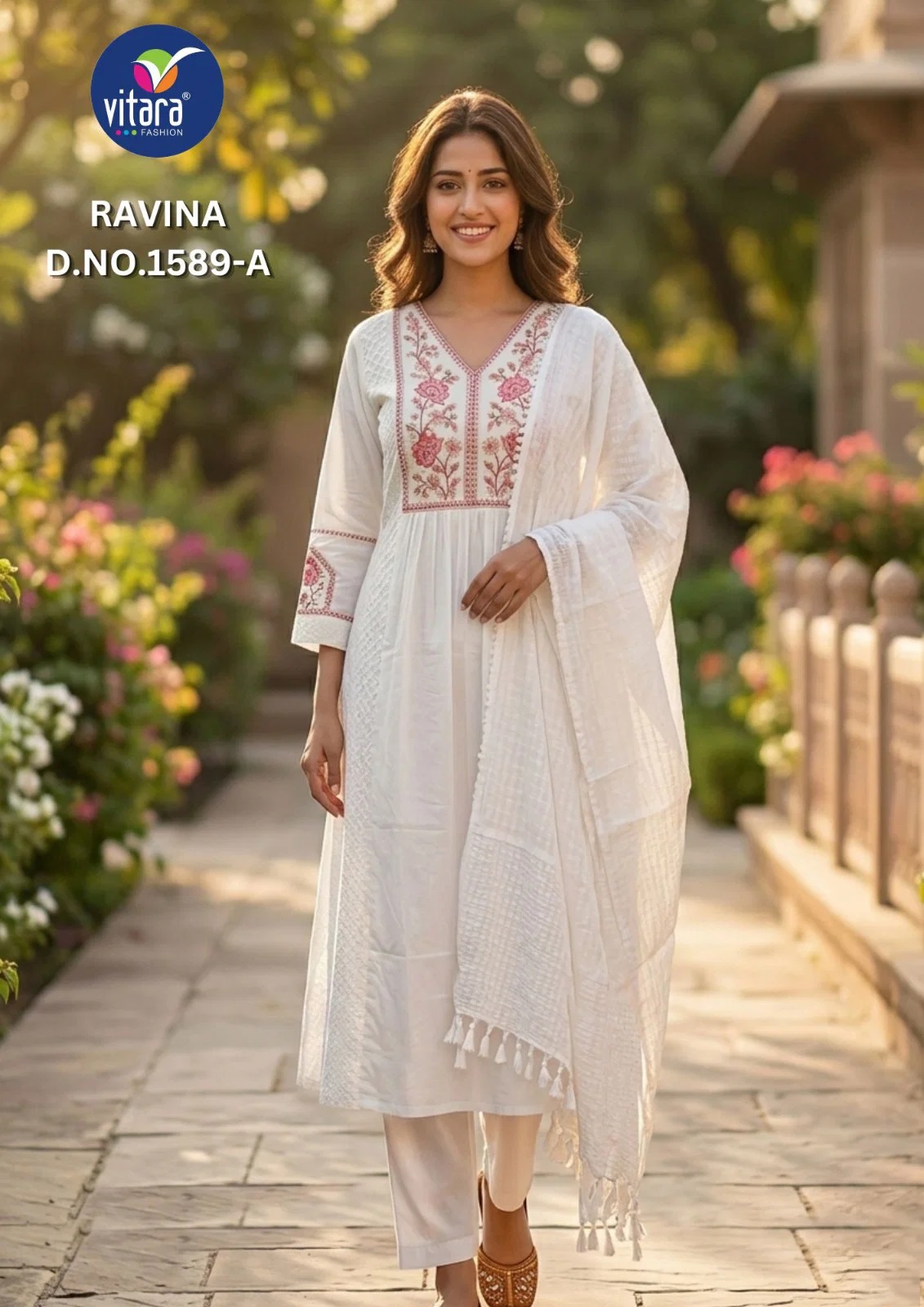 Vitara Ravina Cambric Cotton Kurti With Bottom Dupatta