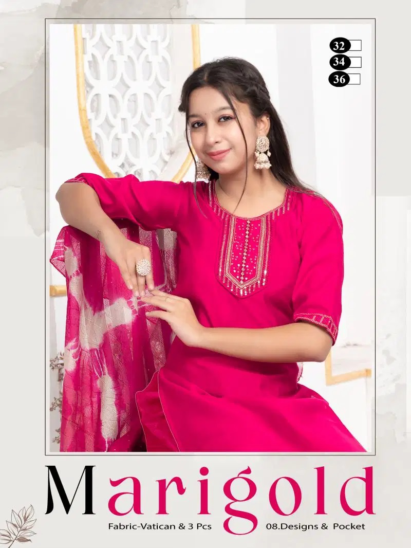 Marigold Vartican Plain Girls Kurti Bottom With Dupatta Collection