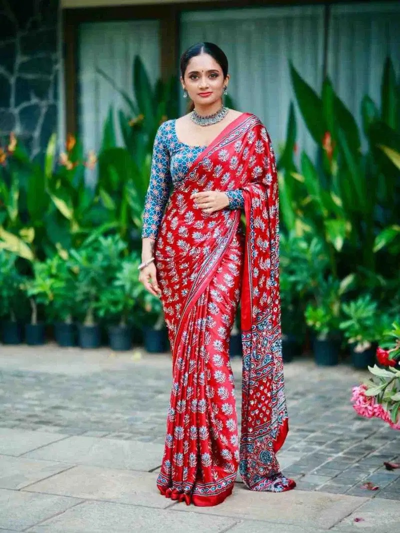 Kc 2145 Soft Crepe Ajrakh Printed Saree Collection