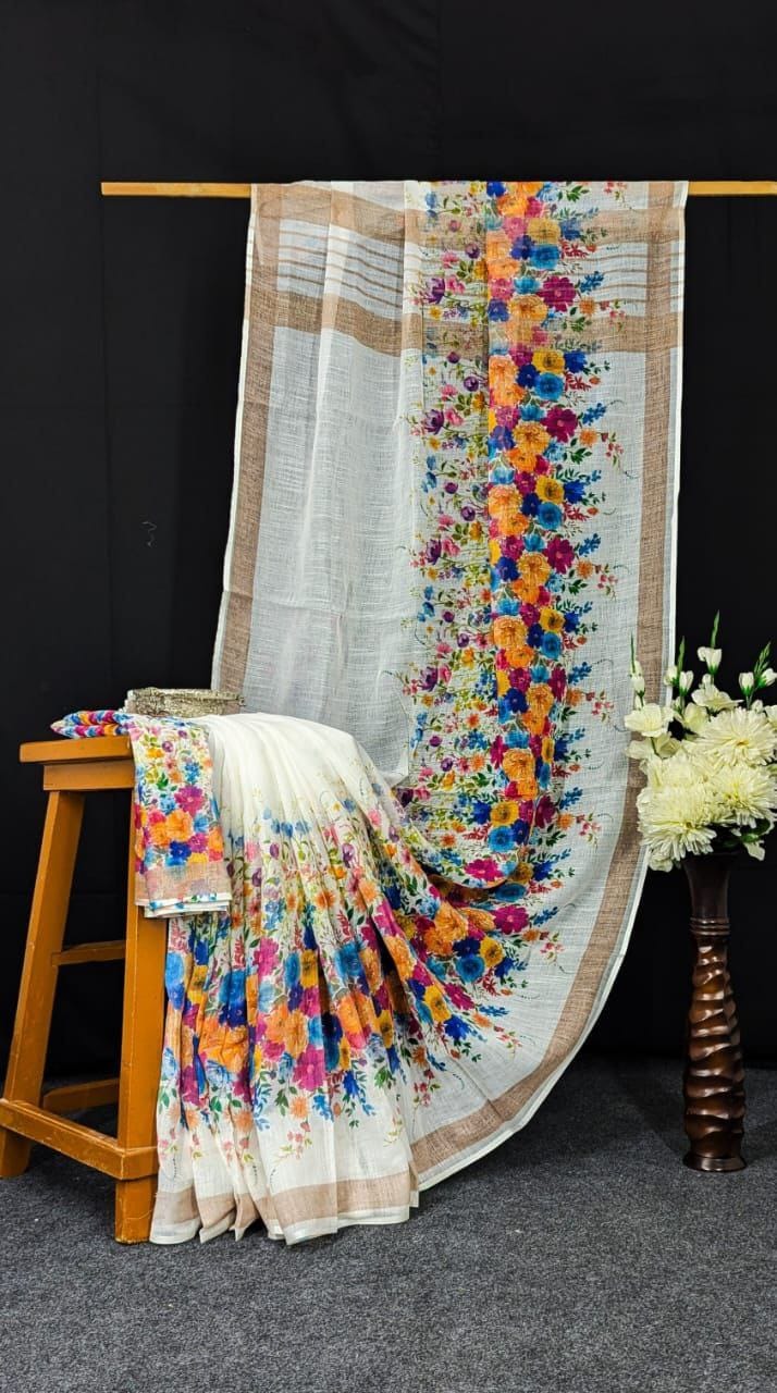 Scmg Flora J Linen Printed Saree Collection