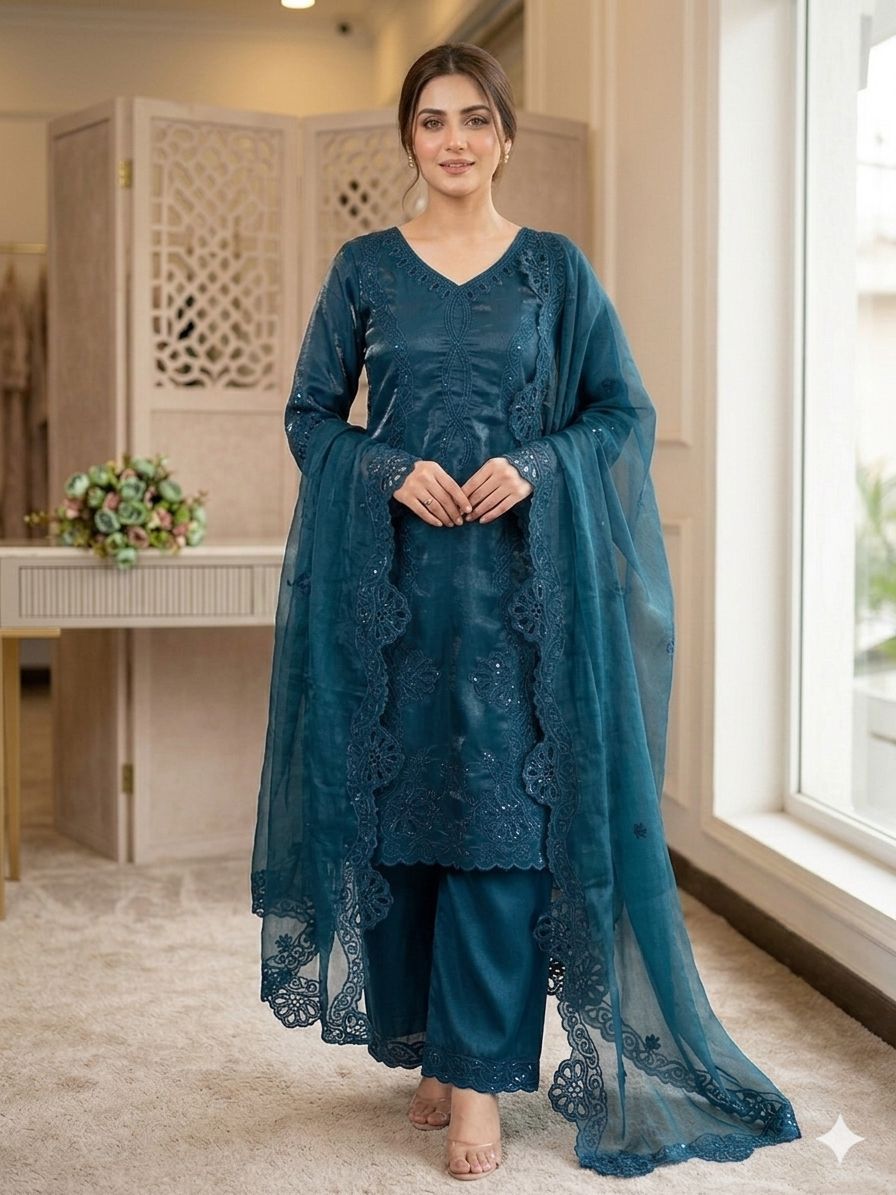Lng 2095 Glass Roman Embroidery Work Readymade Pakistani Suits