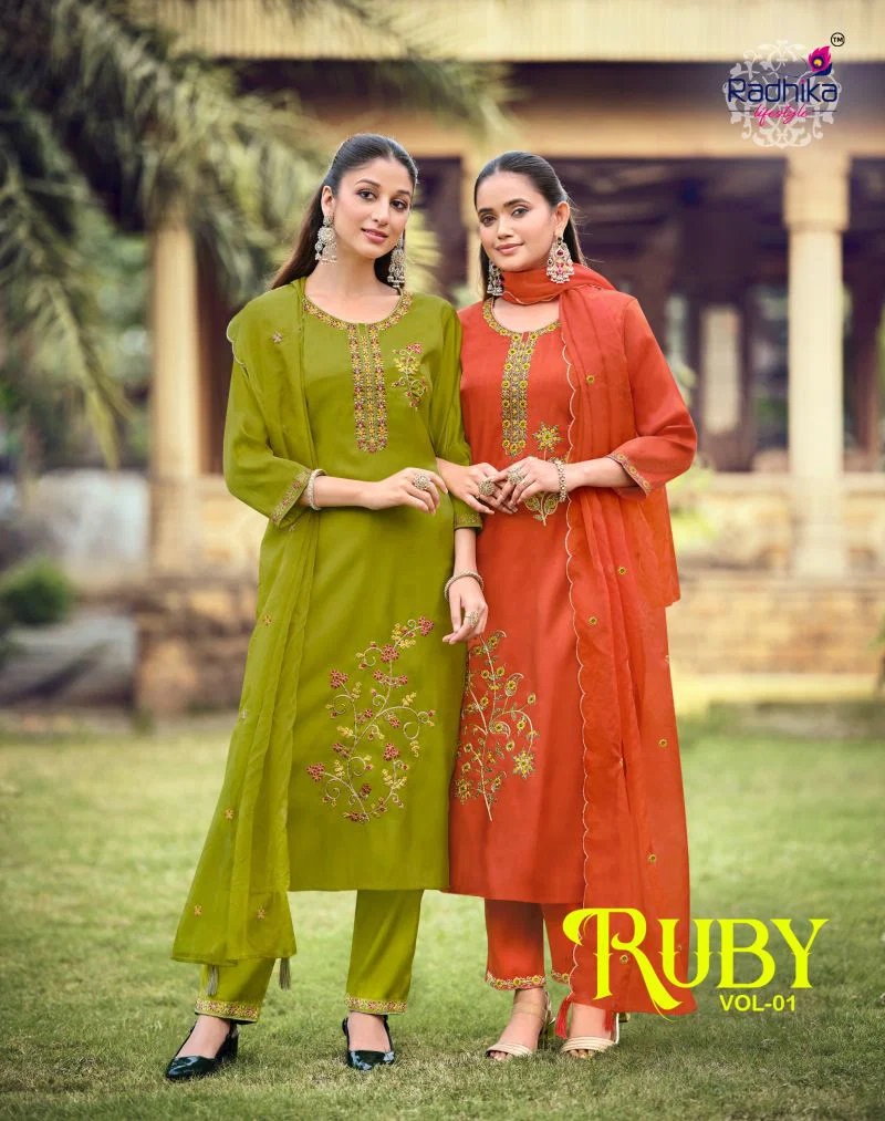 Radhika Ruby Vol 1 Embroidered Work Kurti Bottom With Dupatta