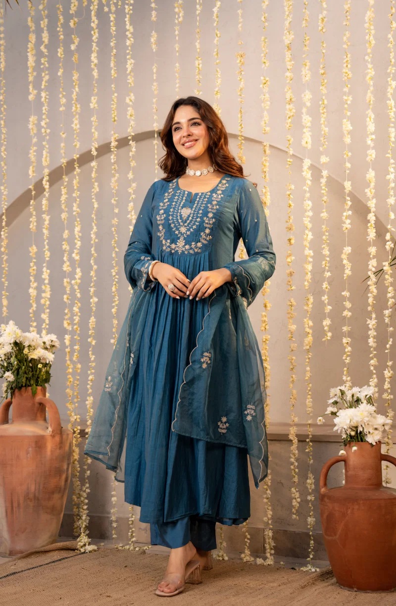 Dhruvi 475 Silk Anarkali Kurti With Bottom Dupatta Collection