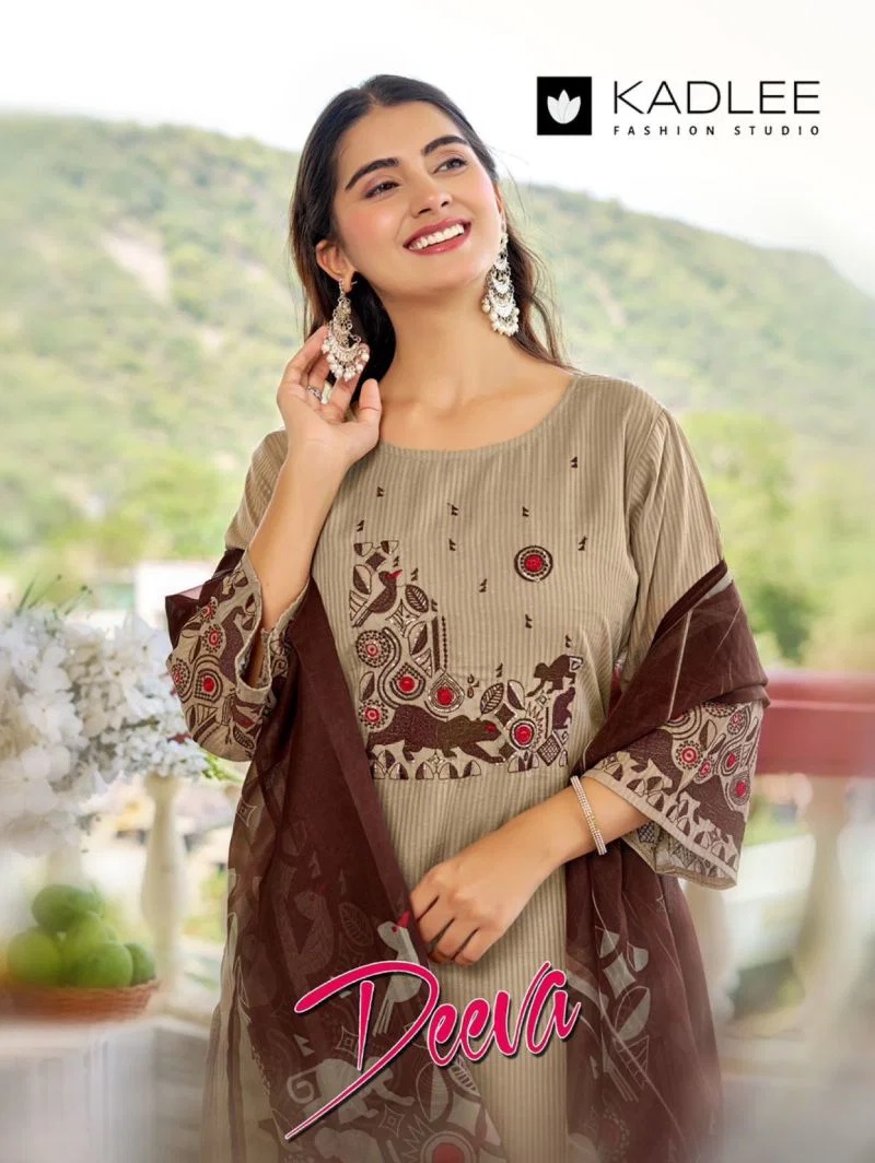 Kadlee Deeva Sali Thread Work Kurti With Bottom Dupatta