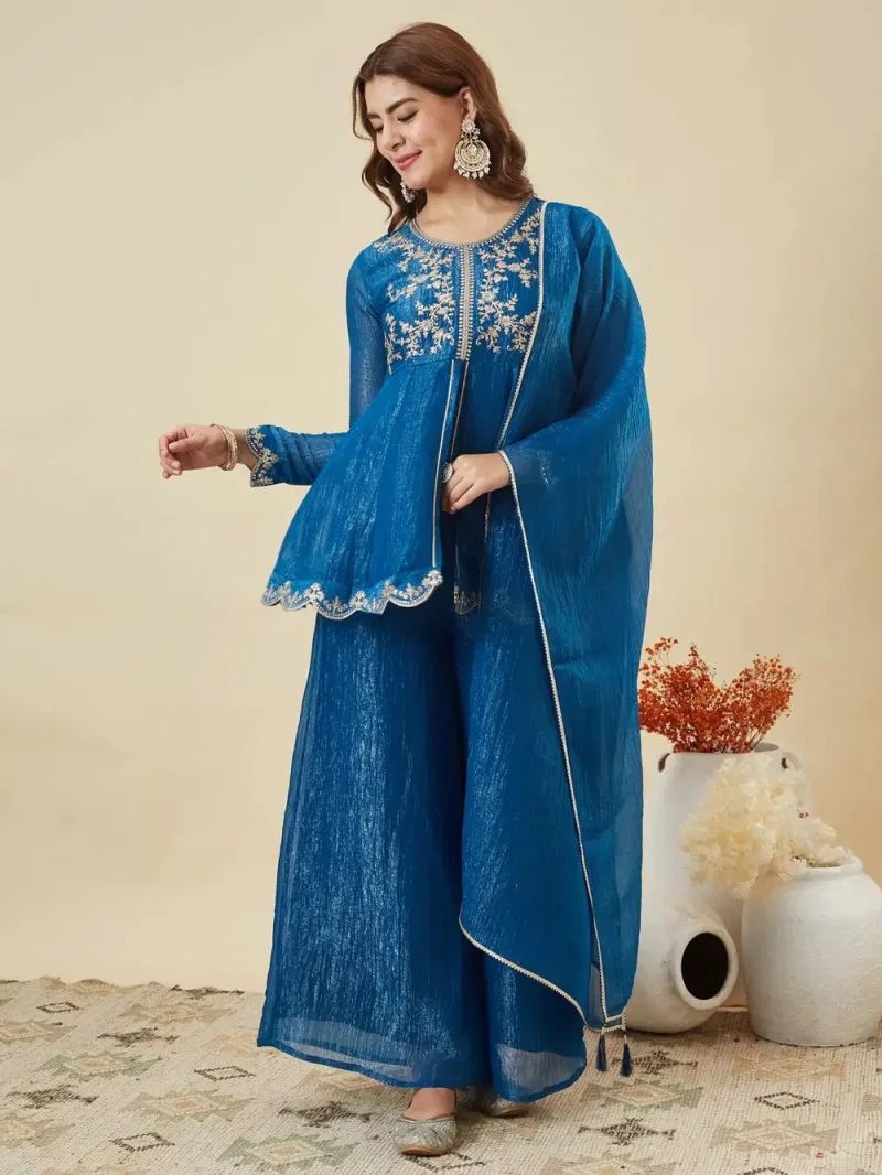 Navya Kurti 273 Crunchy Silk Embroidered Salwar Palazzo Set