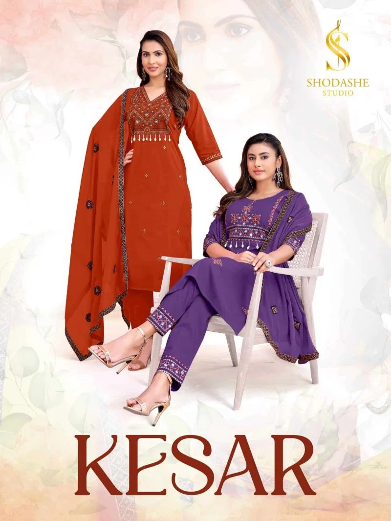 Shodashe Kesar Thread Worked Kurti With Bottom Dupatta Collection