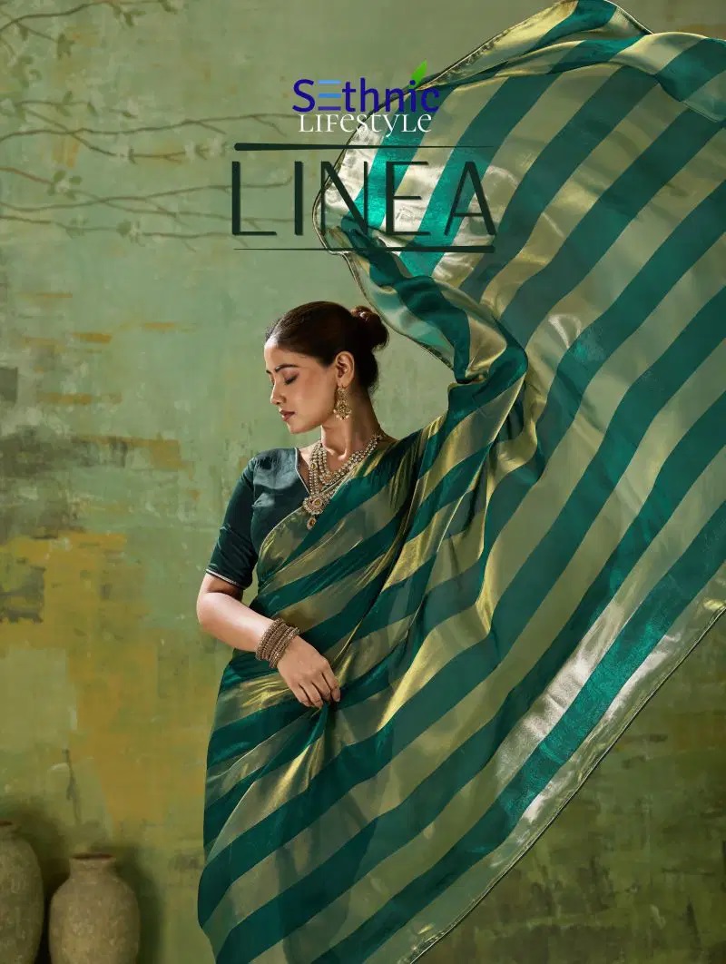 Sethnic Linea Velvet Gold Patta Festive Wear Saree Online