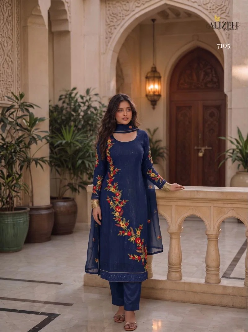 Alizeh 7102 Embroidered Kurti With Bottom Dupatta