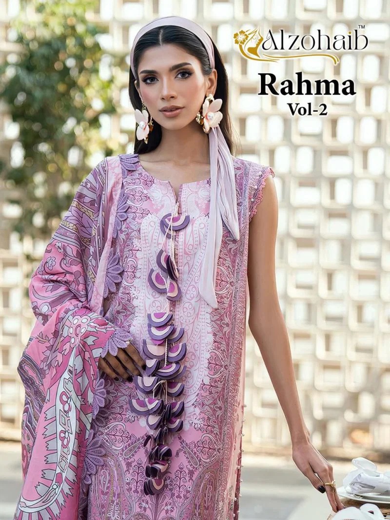 Alzohaib Rahma Vol 2 Cotton Patch Work Pakistani Suit Chiffon Dupatta