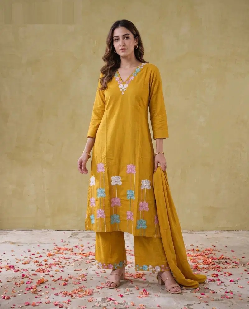 Nisha K 1135 Mul Cotton Kurti With Bottom Dupatta
