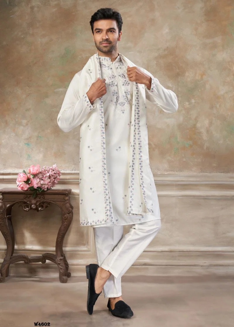 Outluk Wedding 46 Silk Embroidered Work Mens Kurta With Pajama
