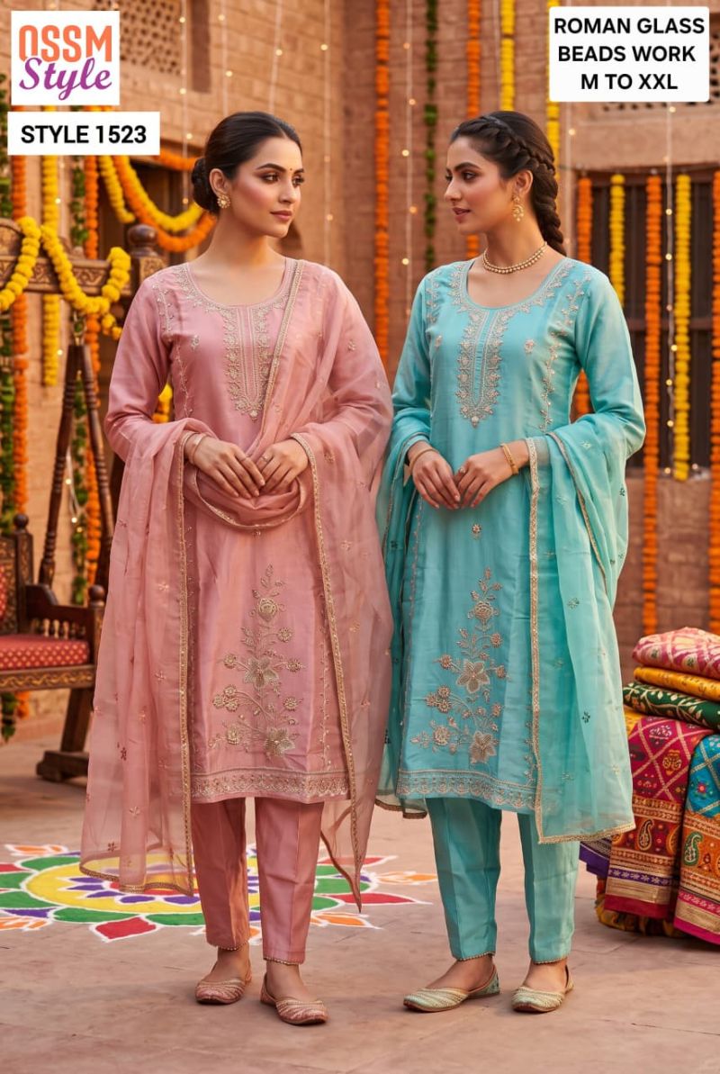 Ossm Style 1522 Roman Beads Work Kurti WIth Bottom Dupatta