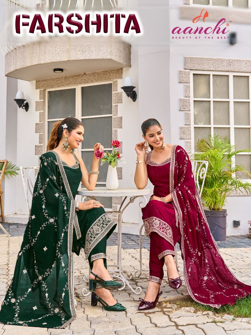 Aanchi Farshita Vichitra Silk Embroidered Kurti Set With Dupatta