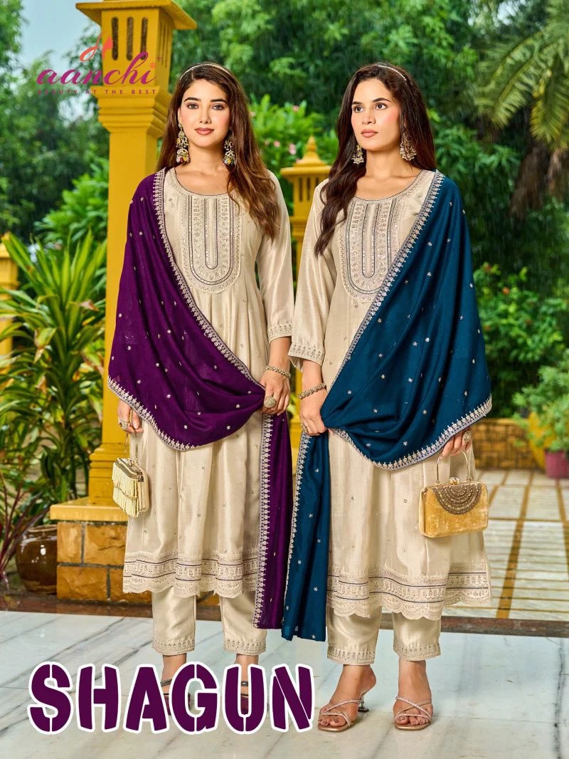 Aanchi Shagun Vichitra Silk Anarkali Kurti Set With Dupatta