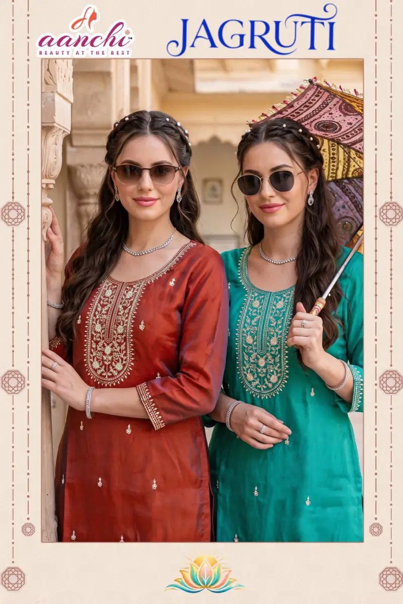 Aanchi Jagruti Glass Silk Embroidered Kurti Online