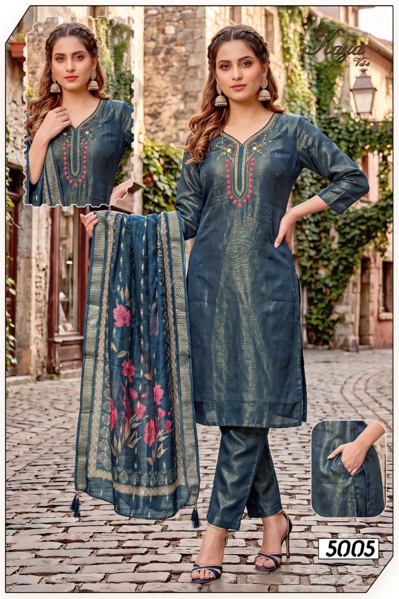 Kaya Vol 5 Roman Silk Handworked Kurti Pant With Dupatta