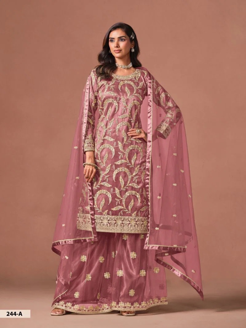 Aanaya Vol 244 Net Embroidered Sharara Suits With Dupatta Set