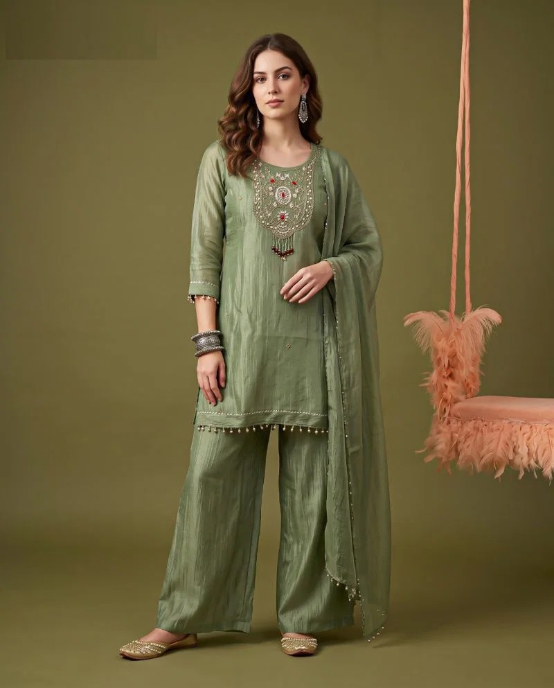 Nisha K 1151 Salsa Beads Work Kurti With Bottom Dupatta