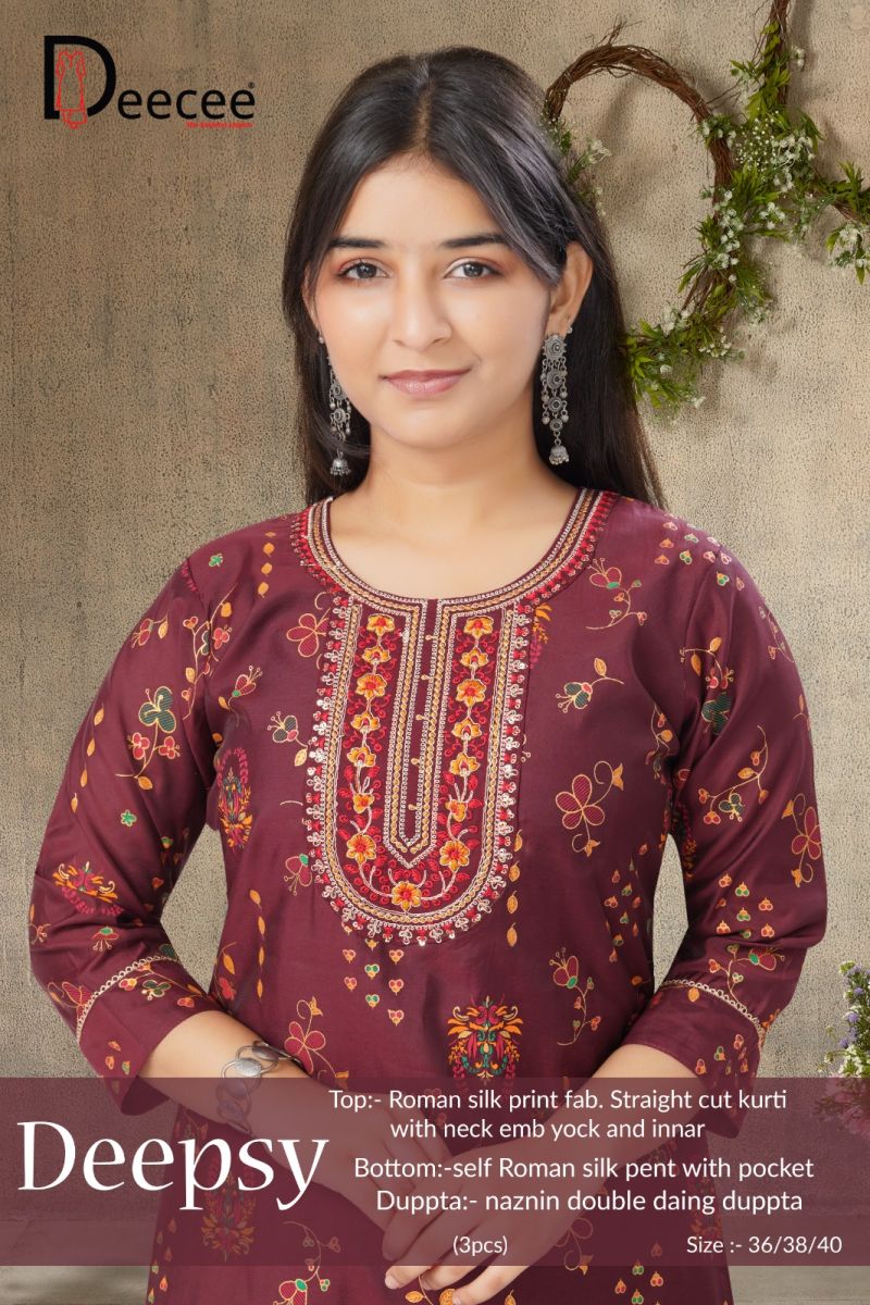 Deecee Deepsy Roman Silk Embroidered Kurti Set For Girls