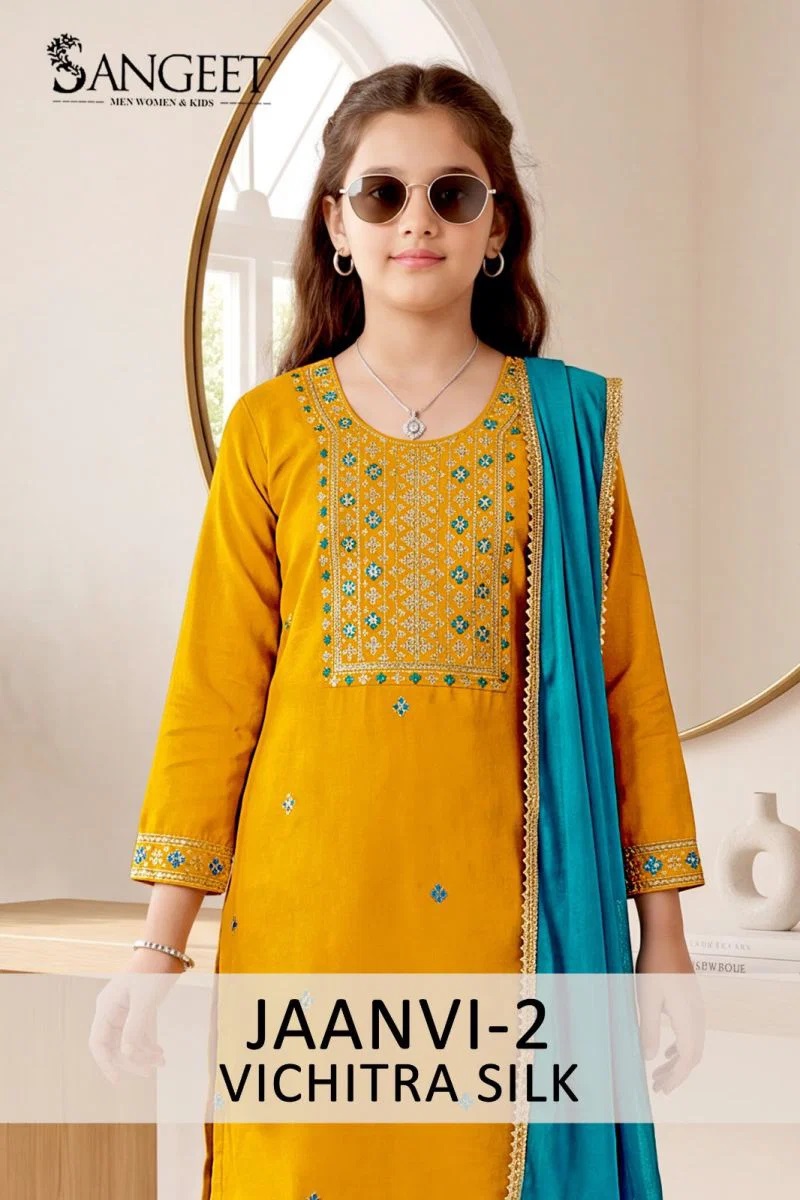 Sangeet Jaanvi Vol 2 Vichitra Silk Kids Kurti Set Collection
