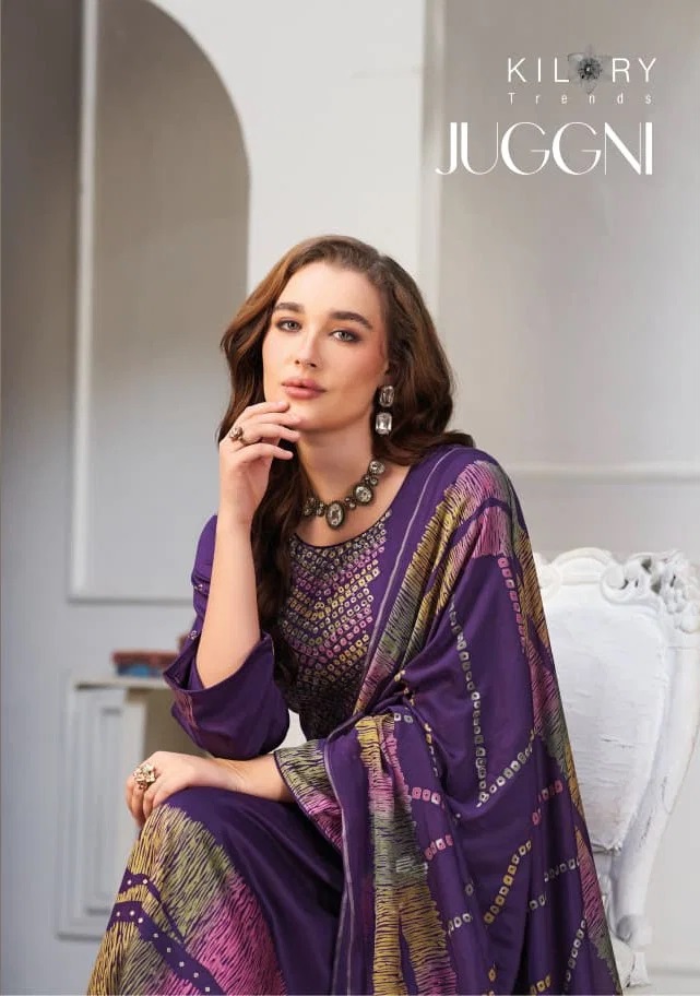 Kilory Juggni Gaji Silk Printed Aari Work Salwar Kameez Collection