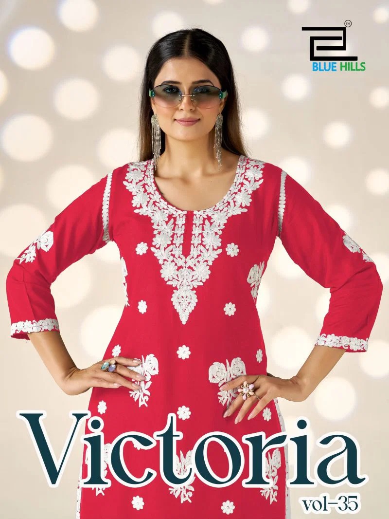 Blue Hills Victoria Vol 35 Rayon Thread Work Kurti With Bottom Collection