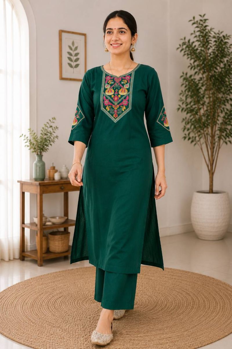 Jf 3749 Cotton Blend Daily Wear Kurti With Bottom Collection