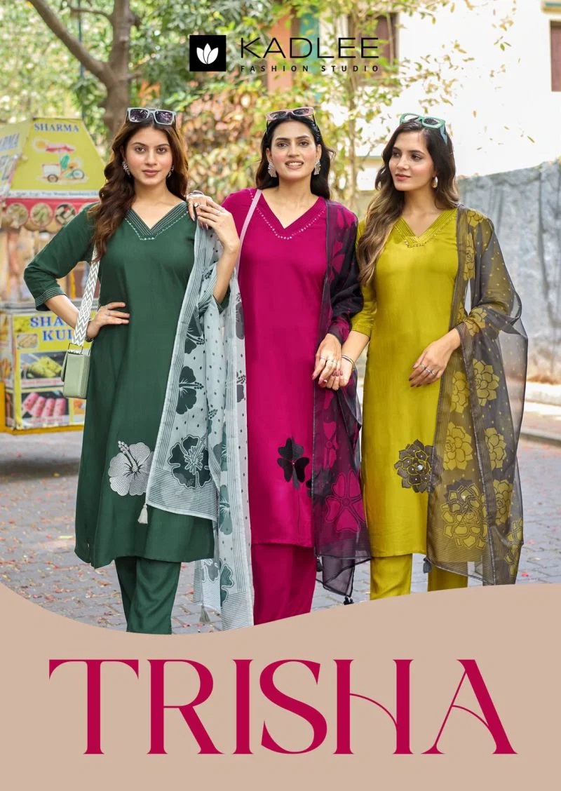 Kadlee Trisha Rayon Hand Work Kurti Set With Dupatta