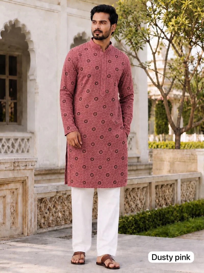 Manyavar Chikankari Vol 3 Schiffli Work Mens Kurta With Pant Collection