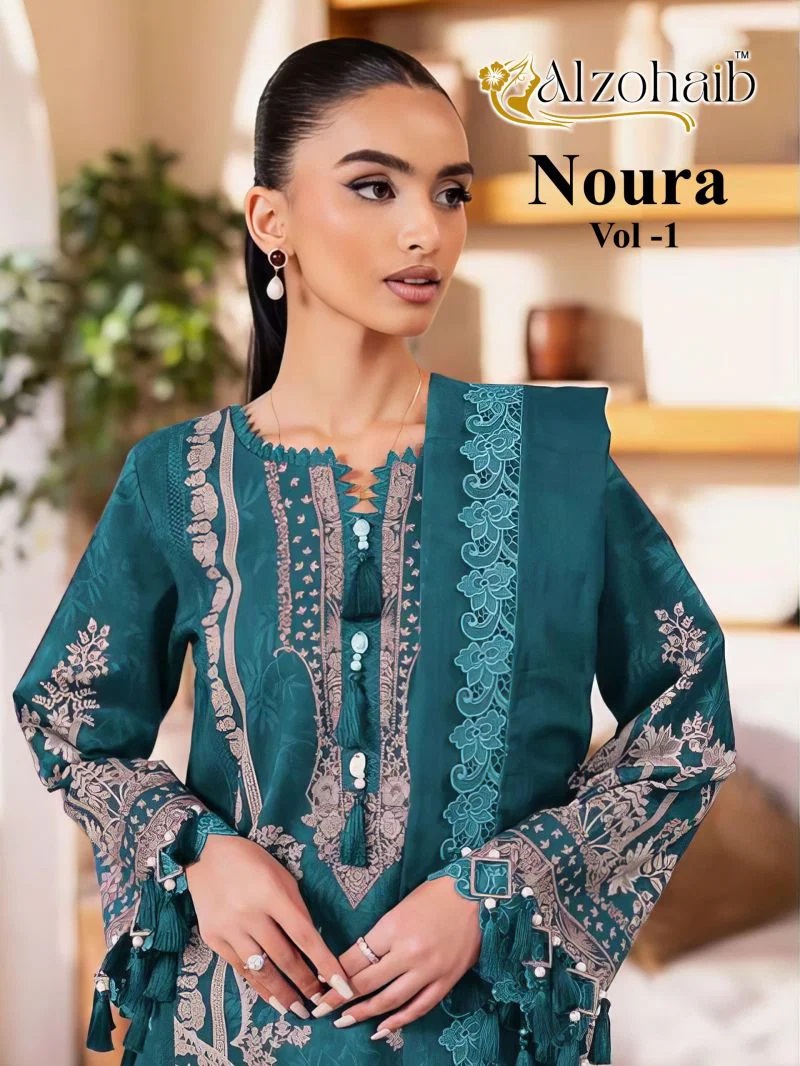 Alzohaib Noura Vol 1 Patch Work Salwar Kameez With Cotton Dupatta