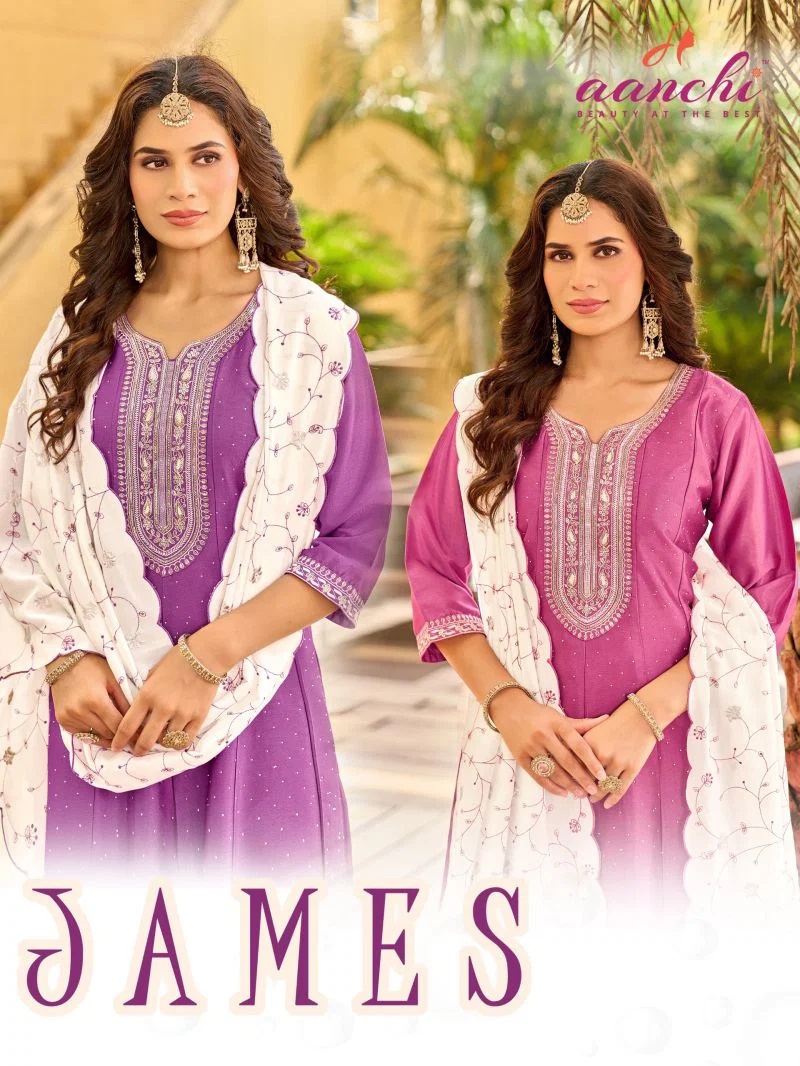 Aanchi James Crystal Silk Embroidered Kurti Set With Dupatta