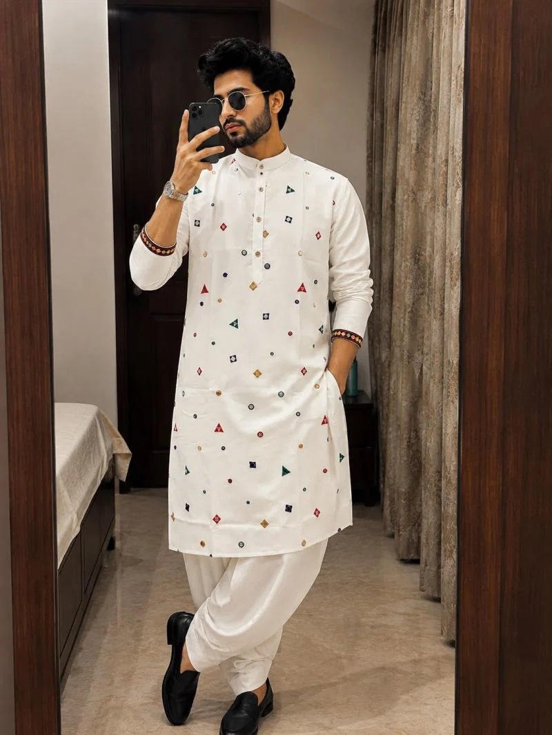 Rangilo Vol 2 Flex Cotton Mirror Work Mens Kurta With Dhoti