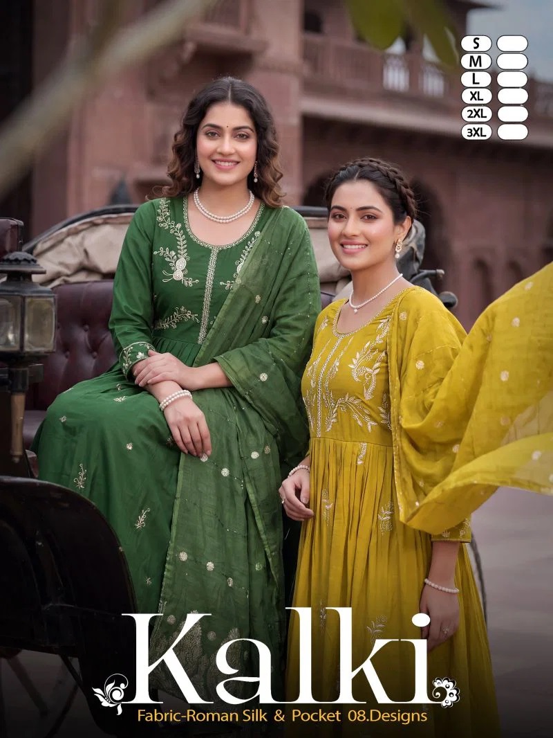 Kalki Vol 2 Plain Dori Embroidery Worked Kurti Bottom With Dupatta
