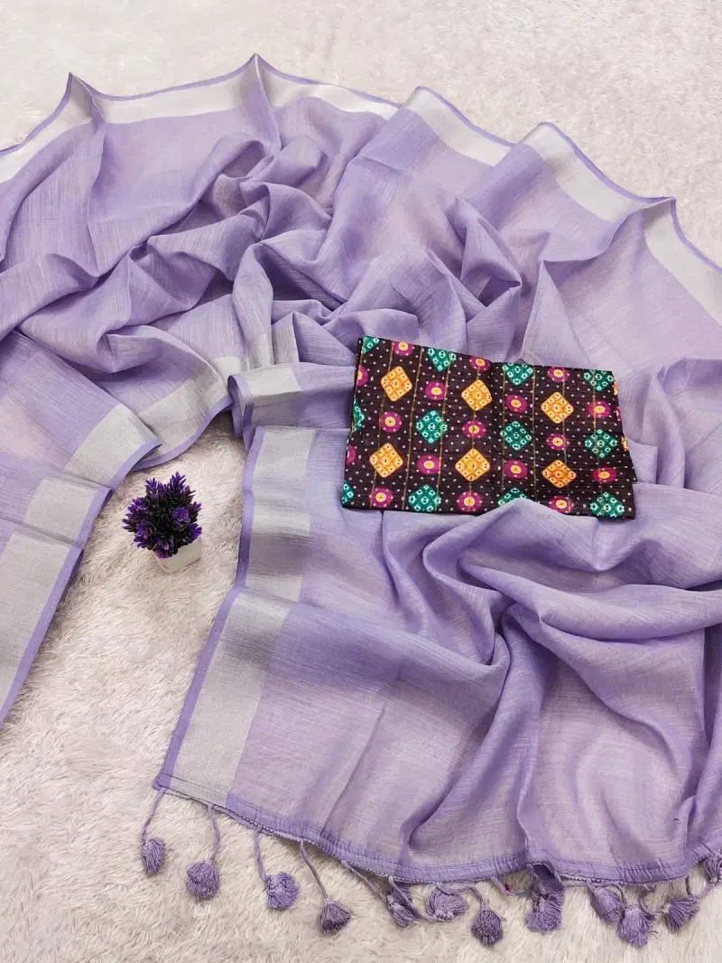 Zouk Plain Pure Linen Saree Collection