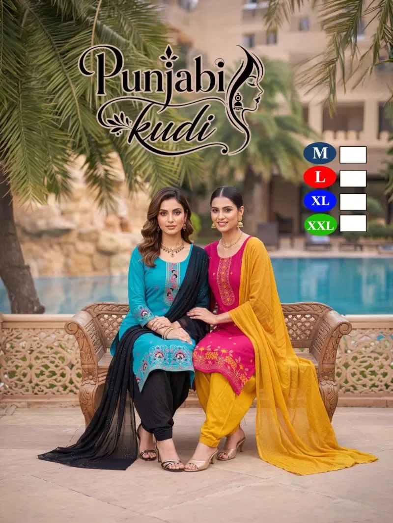 Punjabi Kudi Rayon Embroidery Work Patiyala Dress Collection