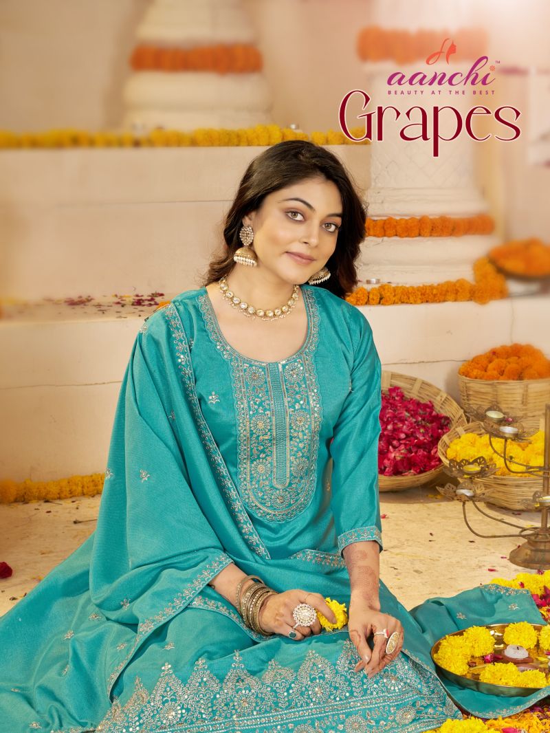 Aanchi Grapes Vichitra Silk Kurti Bottom With Dupatta Collection