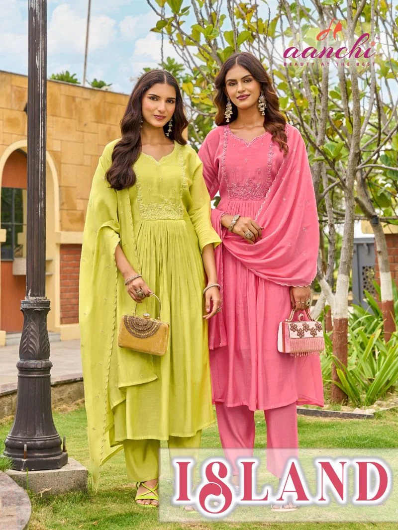 Aanchi Island Mul Chanderi Anarkali Kurti With Bottom Dupatta
