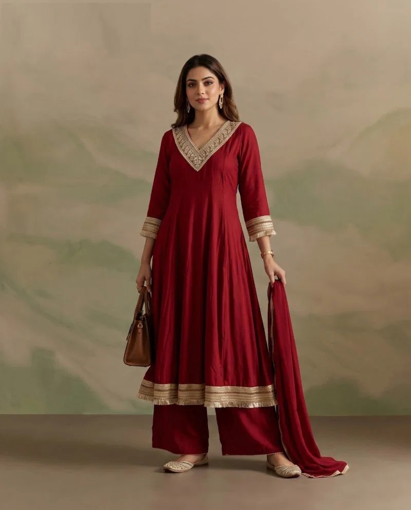 Naisha K 1209 Mul Chanderi Anarkali Kurti WIth Bottom Dupatta