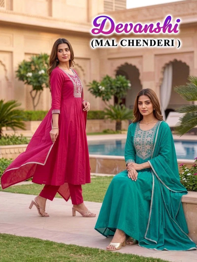 Devanshi Vol 1 Mul Chanderi Anarkali Kurti With Bottom Dupatta