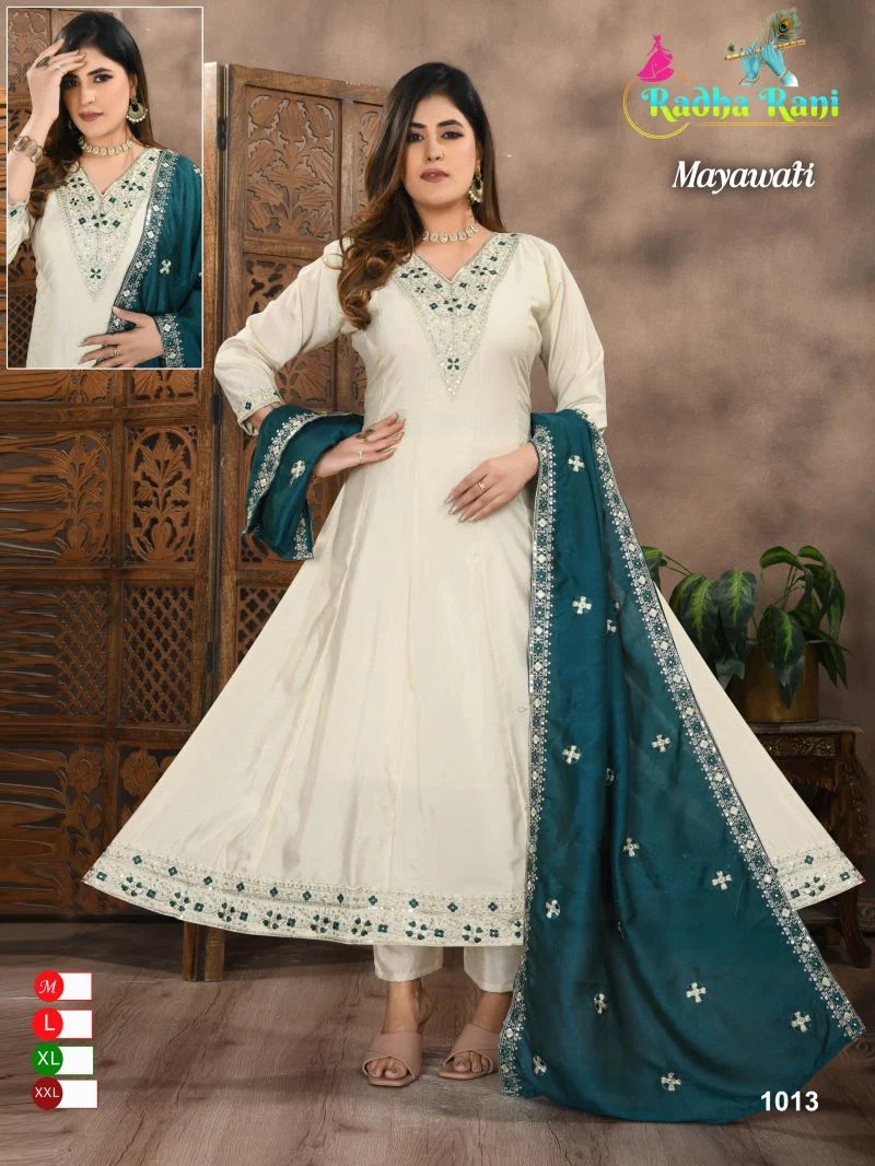 Mayawati Combo Embroidered Fancy Neck Work Kurti Set With Dupatta