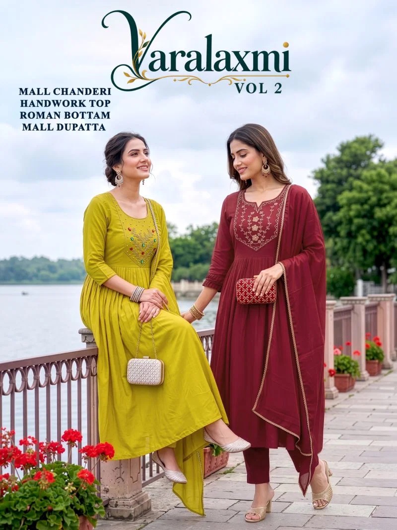 Varalaxmi Vol 2 Handworked Kurti Set With Dupatta