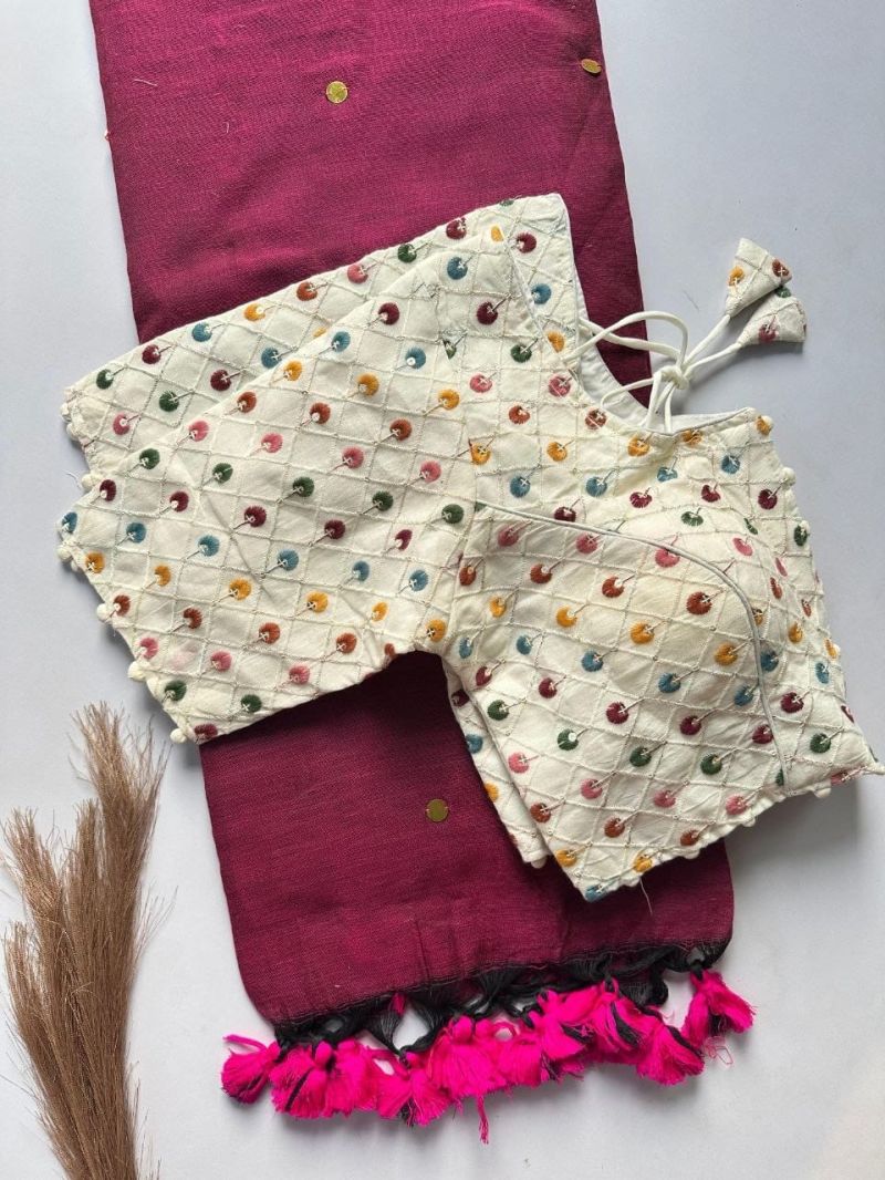 Khadi Vol 46 Khadi Cotton Saree With Embroidered Blouse