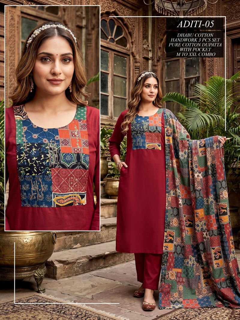 Tlc Vol 128 Dhabu Cotton Kurti With Bottom Dupatta Collection