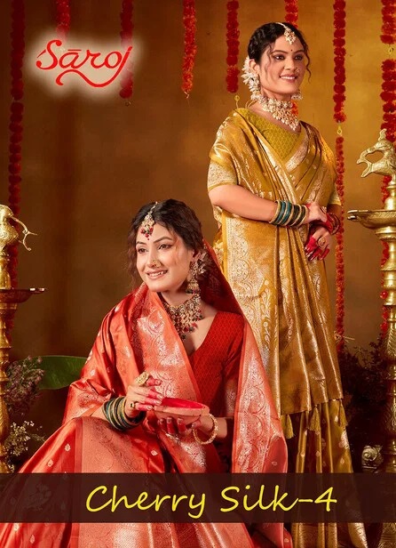 Saroj Cherry Silk Vol 4 Satin Zari Weaving Traditional Saree Collection