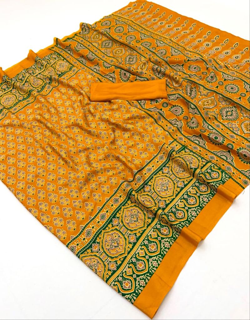 Lux Vol 46 Crepe Ajrakh Printed Saree Collection